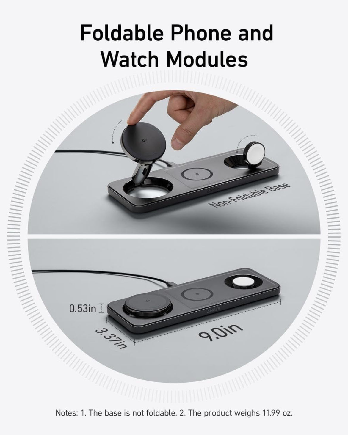 MagSafe Charger Compatible, Anker Foldable 3-in-1 Wireless Charging Station, Qi2 Certified 15W Ultra-Fast Charger