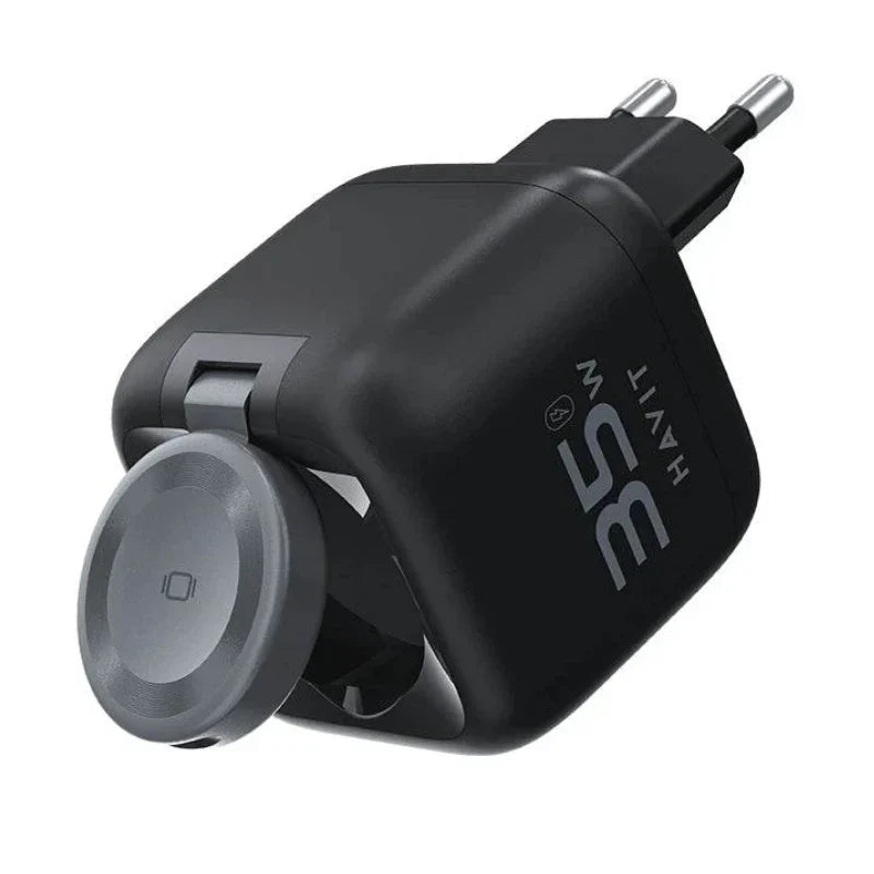 شاحن هافيت UC250 المتكامل (Havit) - الموديل UC250 شاحن سفر 35 واط بتقنية GaN: كيبل قابل للسحب وشاحن ساعة مدمج