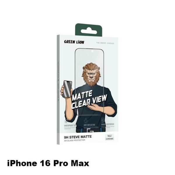 Green Lion 9H Steve Matte Privacy Glass Protector for iPhone 16 Pro Max Black لاصق حماية للايفون 16 برو ماكس