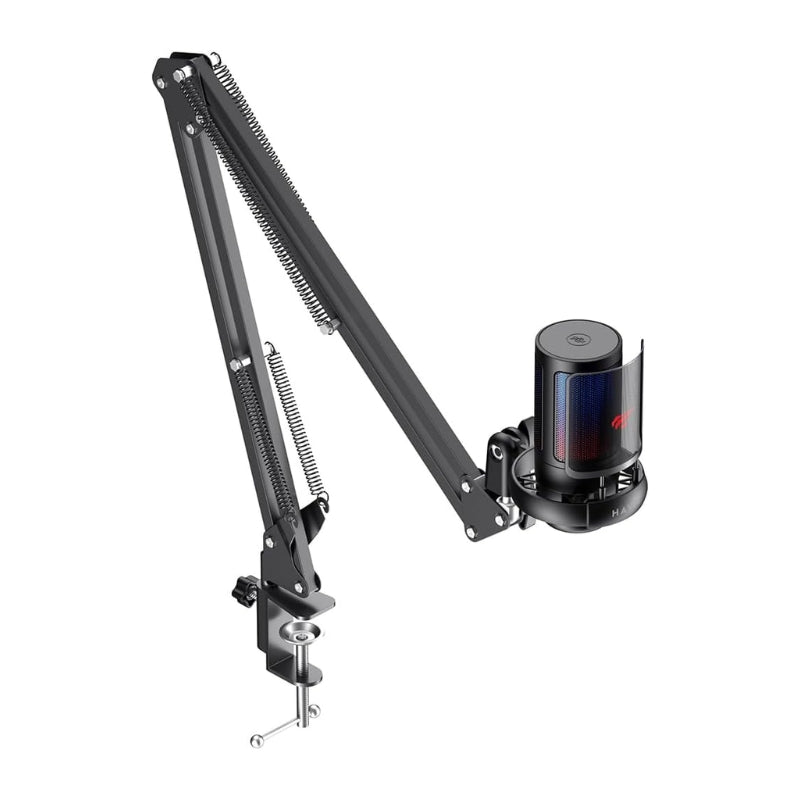 مايكروفون هافيت GK50 Pro الاحترافي (Live Microphone) تسجيل عالي الدقة (192kHz/24bit) مع ذراع مفصلي وإضاءة RGB