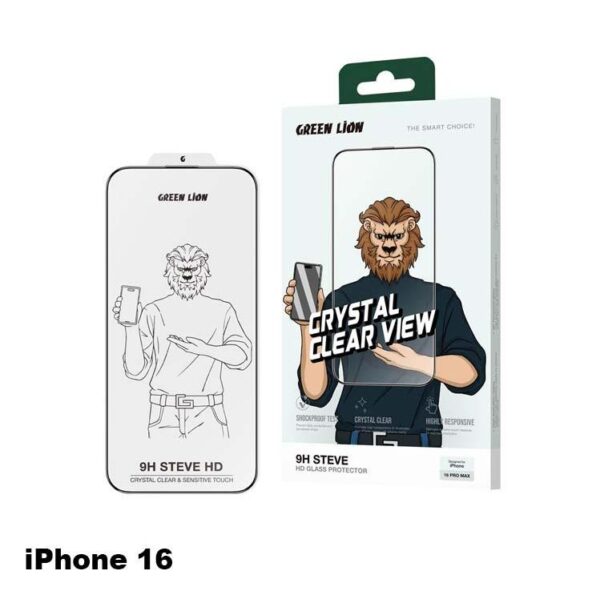 Green Lion 9H Steve HD Screen Protector for iPhone 16 6.1 – Clear لاصق حماية للايفون 16