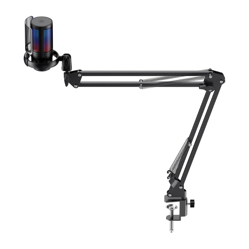 مايكروفون هافيت GK50 Pro الاحترافي (Live Microphone) تسجيل عالي الدقة (192kHz/24bit) مع ذراع مفصلي وإضاءة RGB