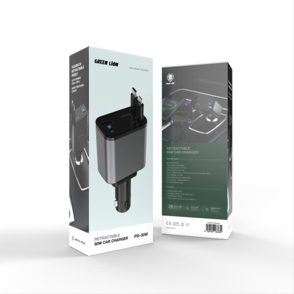 Green Lion Green Lion Retractable 50W Car Charger Black