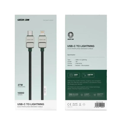 Green Lion USB C to Lightning Electroplated Braided Cable 1m 27W Black + Green