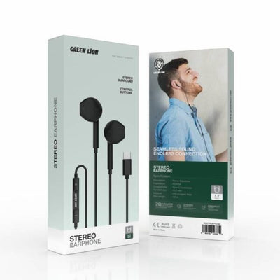 Green Lion Stereo Earphone With Type-C Connector Black