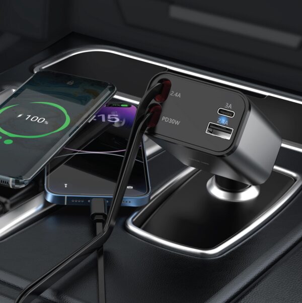 Green Lion Green Lion Retractable 50W Car Charger Black