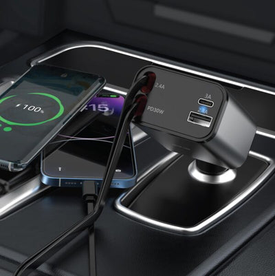 Green Lion Green Lion Retractable 50W Car Charger Black