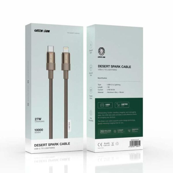 Green Lion Desert Spark Cable USB-C to Lightning 1M 27W Desert Titanium
