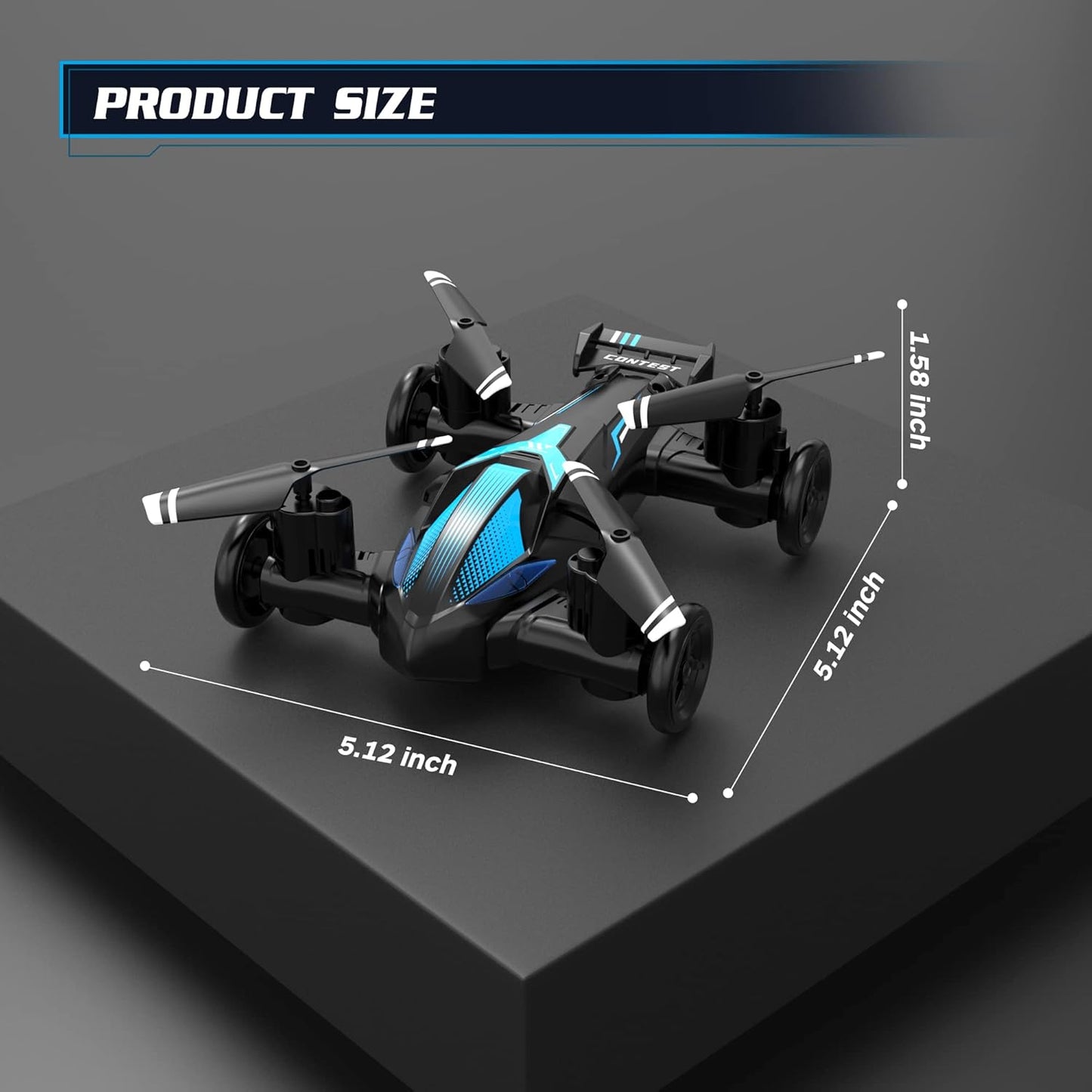 السيارة الطائرة 2 في 1 (درون وسيارة) - لعبة رباعية المراوح بوضعين للقيادة والطيران مع بطاريتين