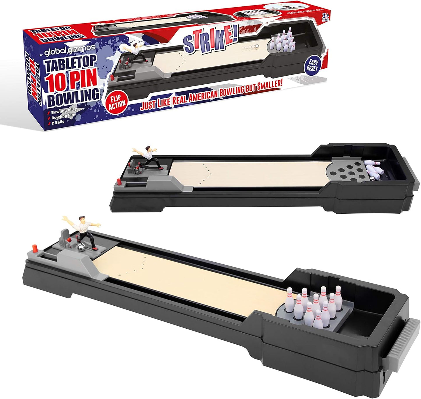 لعبة البولينج المكتبية المصغرة Global Gizmos - لعبة تحدي عائلية مع قاذف آلي