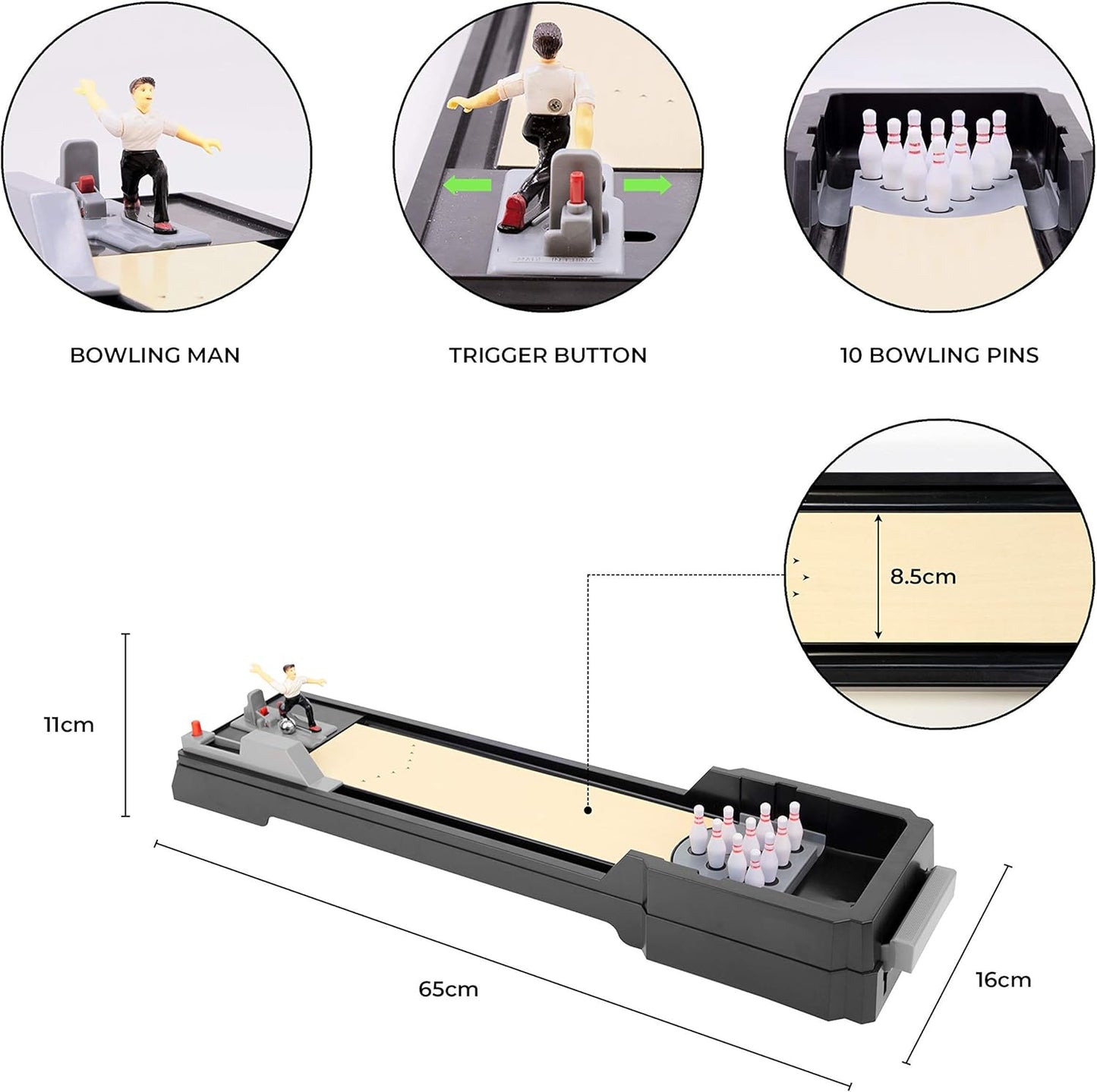 لعبة البولينج المكتبية المصغرة Global Gizmos - لعبة تحدي عائلية مع قاذف آلي