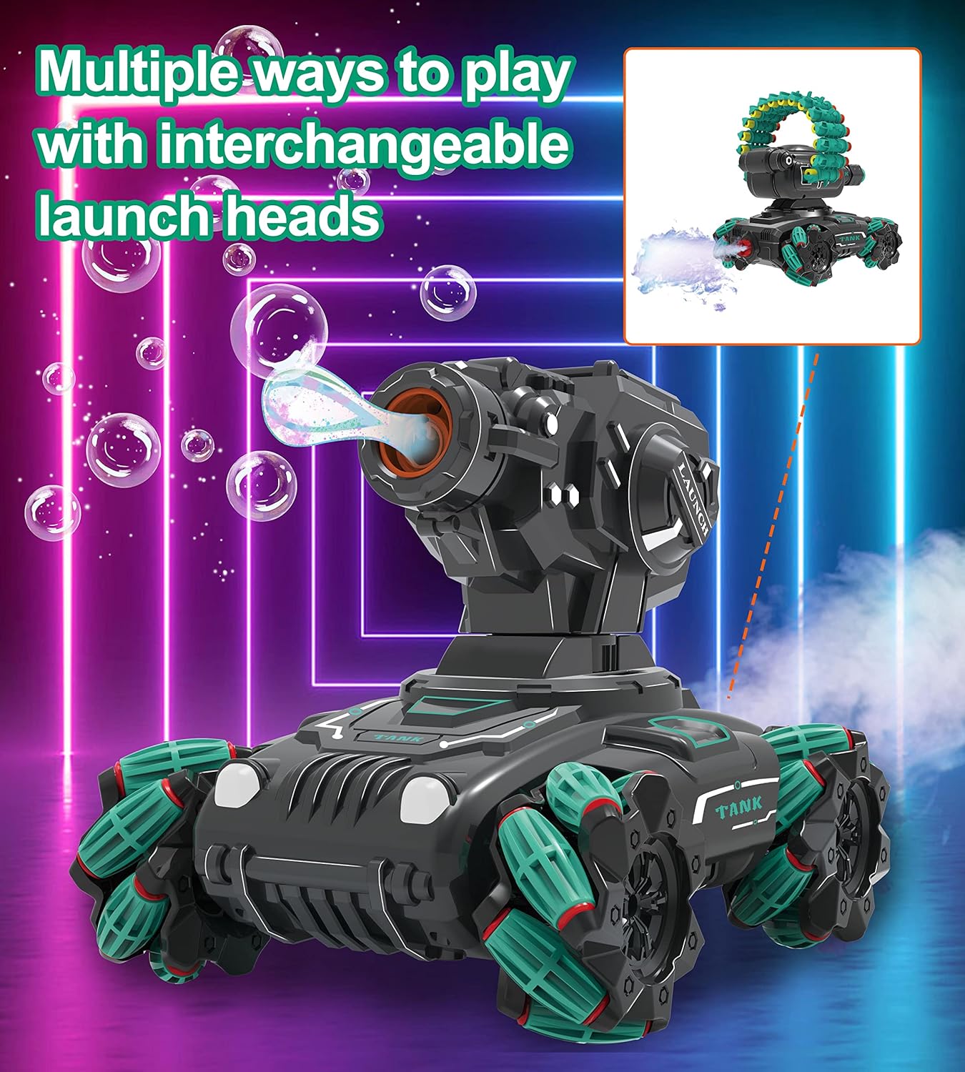 دبابة المعارك 4 في 1 بريموت كنترول - سيارة دفع رباعي تطلق خرز الجل، الفقاعات، والأسهم