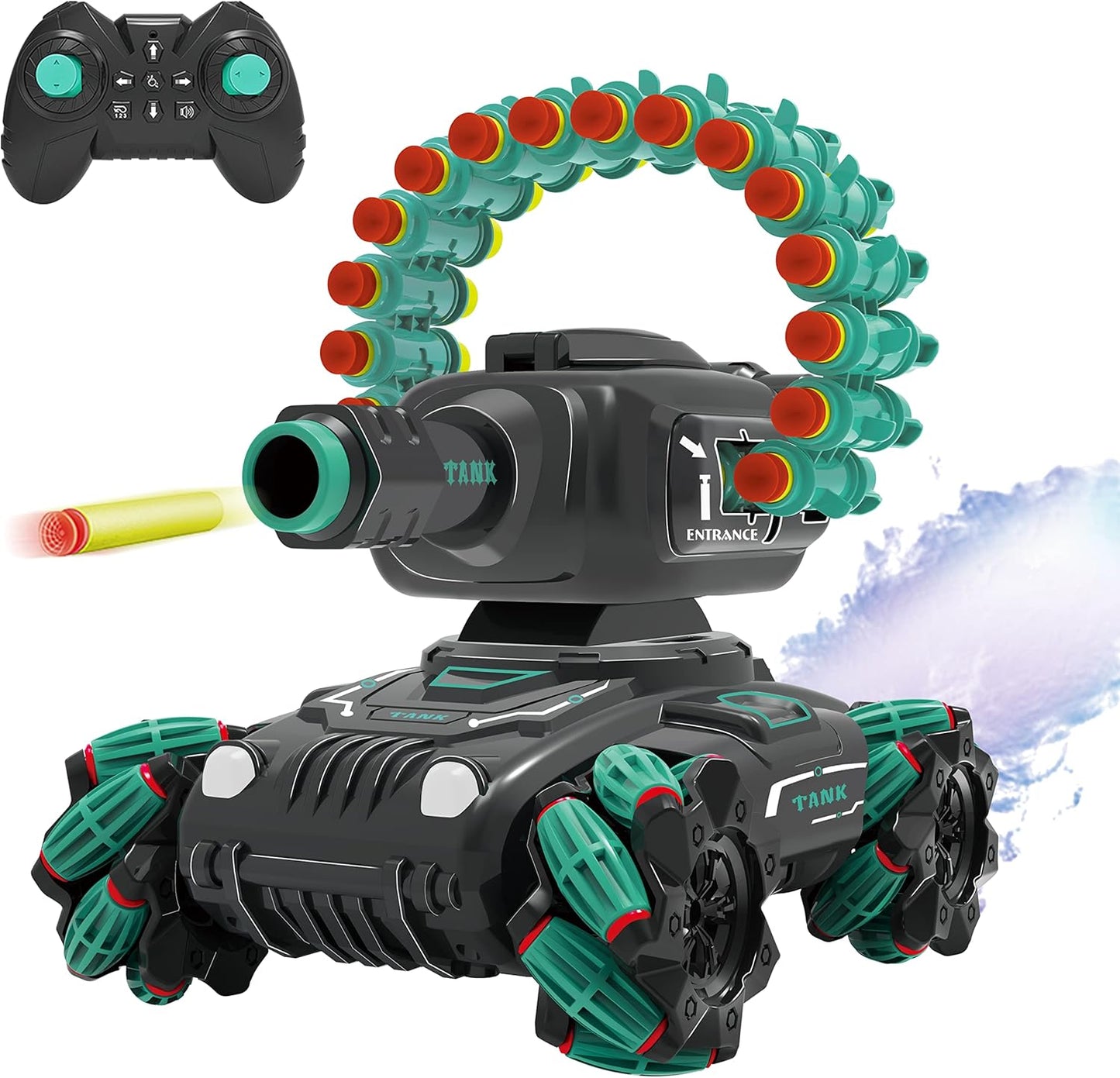 دبابة المعارك 4 في 1 بريموت كنترول - سيارة دفع رباعي تطلق خرز الجل، الفقاعات، والأسهم