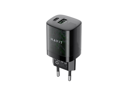 شاحن هافيت للسفر (Havit) - الموديل UC303 قوة 30 واط وشحن ثنائي لجميع الأجهزة بتصميم أوروبي