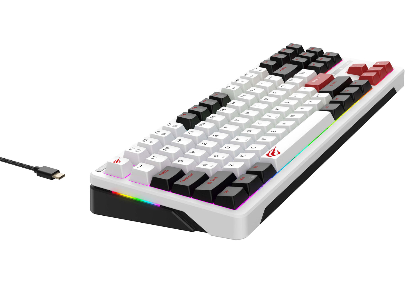 كيبورد الألعاب Havit KB902L الميكانيكي تصميم TKL أنيق باللون الأبيض، إضاءة RGB، وسويتشات سريعة