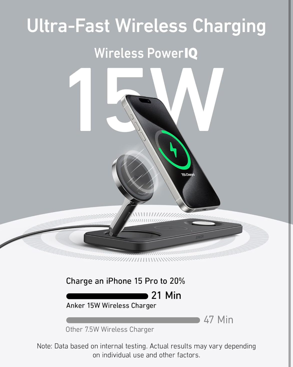 MagSafe Charger Compatible, Anker Foldable 3-in-1 Wireless Charging Station, Qi2 Certified 15W Ultra-Fast Charger