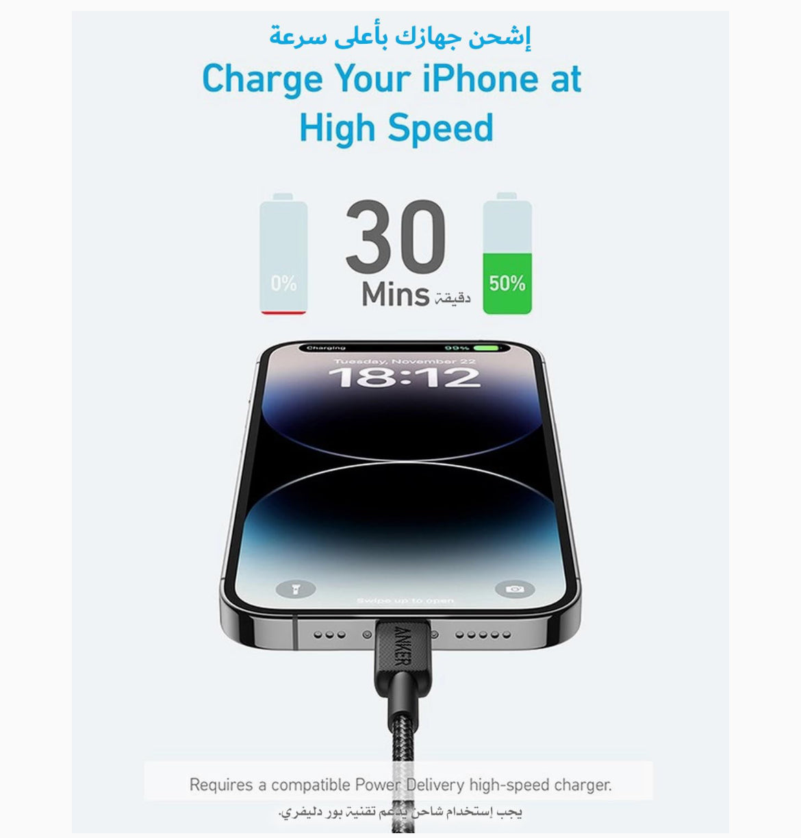 Anker USB-C to Lightning Cable, 0.9 Meters