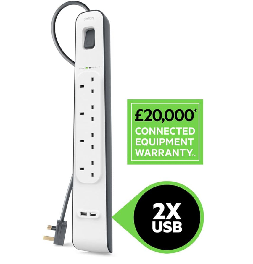 Belkin Extension Lead with USB Slots x 2 (2.4 A Shared)سيار من بلكن ب ٤ مخارج