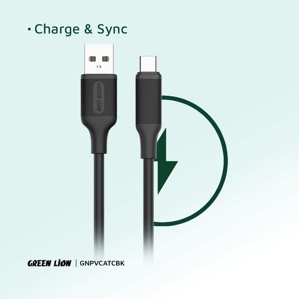 Green Lion USB-A to USB-C PVC Cable 1M 2.4A Black