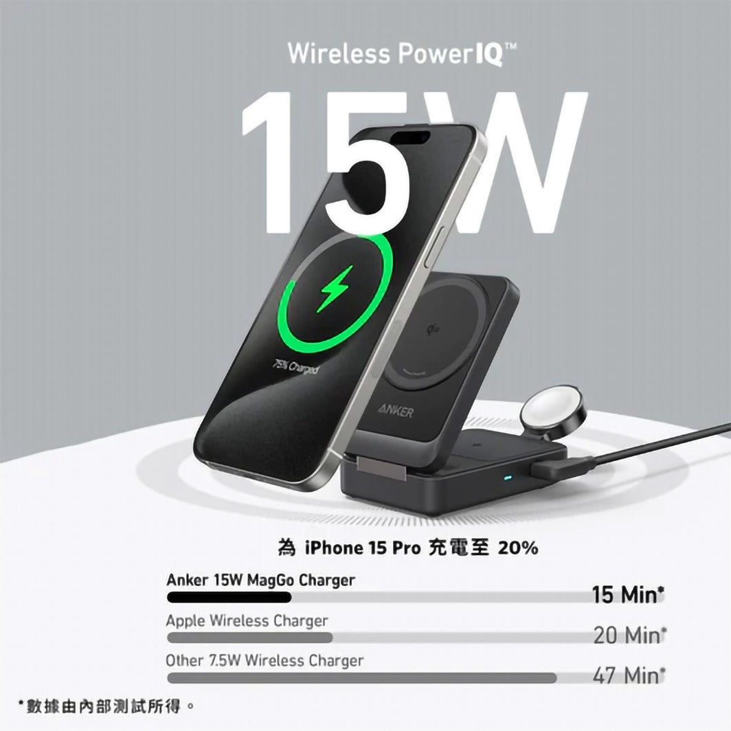 Anker MagGo 15W 3-in-1 Charging Station Qi2 Certified Wireless Charger  B2557211