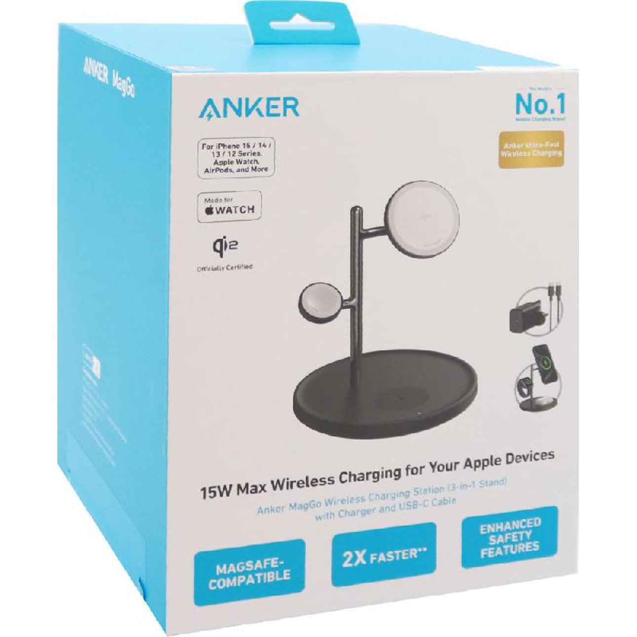 Anker MagGo 15W Qi2 Wireless Charging Station | 3-in-1 with 40W USB-C Charger and USB-C Cable – B25M3V11