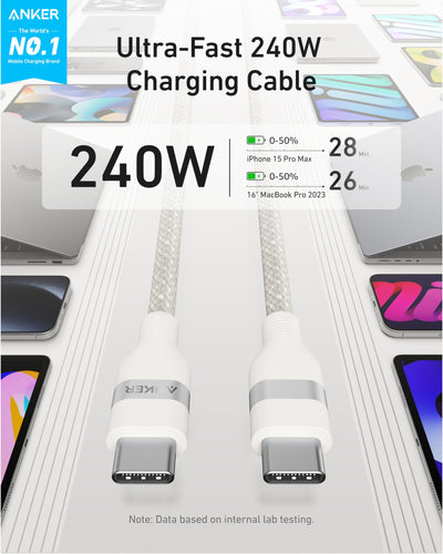 Anker Nano USB C Cable, 240W 3 ft Upcycled-Braided USB C to USB C