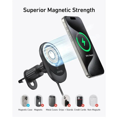 Anker MagGo Wireless Car Charger (15W) with Pad and Built In C cable