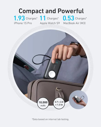 Anker Powercore Nano 10000Mah Pd 30W Built-In Usb-C Cable & Apple Watch Charger Black