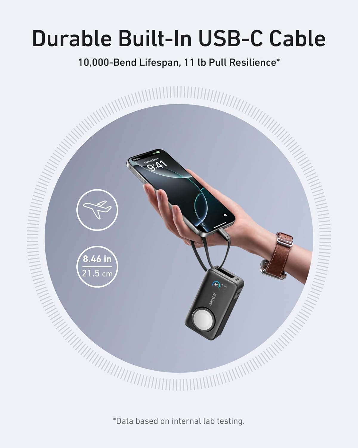 Anker Powercore Nano 10000Mah Pd 30W Built-In Usb-C Cable & Apple Watch Charger Black