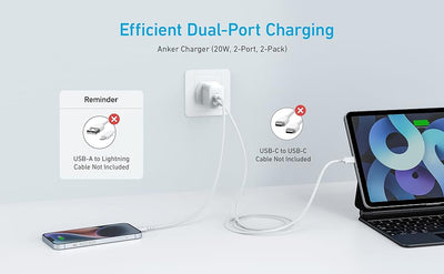 Anker USB C Plug, iPhone Charger, 20W Dual Port USB Fast Wall Charger بلك شحن ٢٠ واط