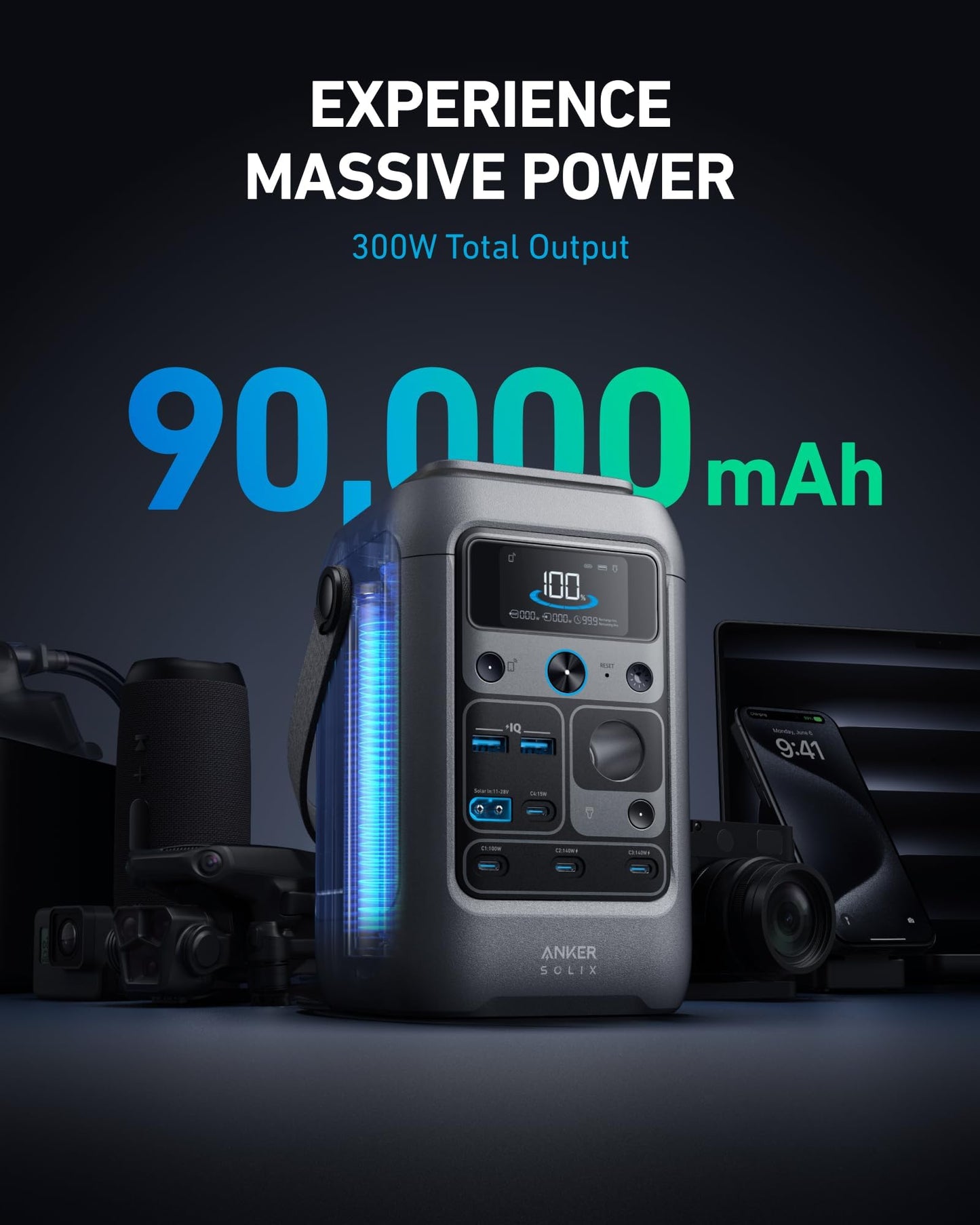 Anker SOLIX C300 DC Portable Power Station - 90,000mAh (288Wh) | 300W