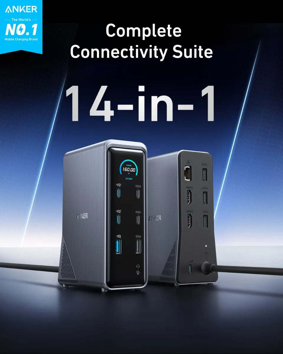 Anker Prime Charging Docking Station (14-in-1, Dual Display, 160W) - Gray [A83B62A1]