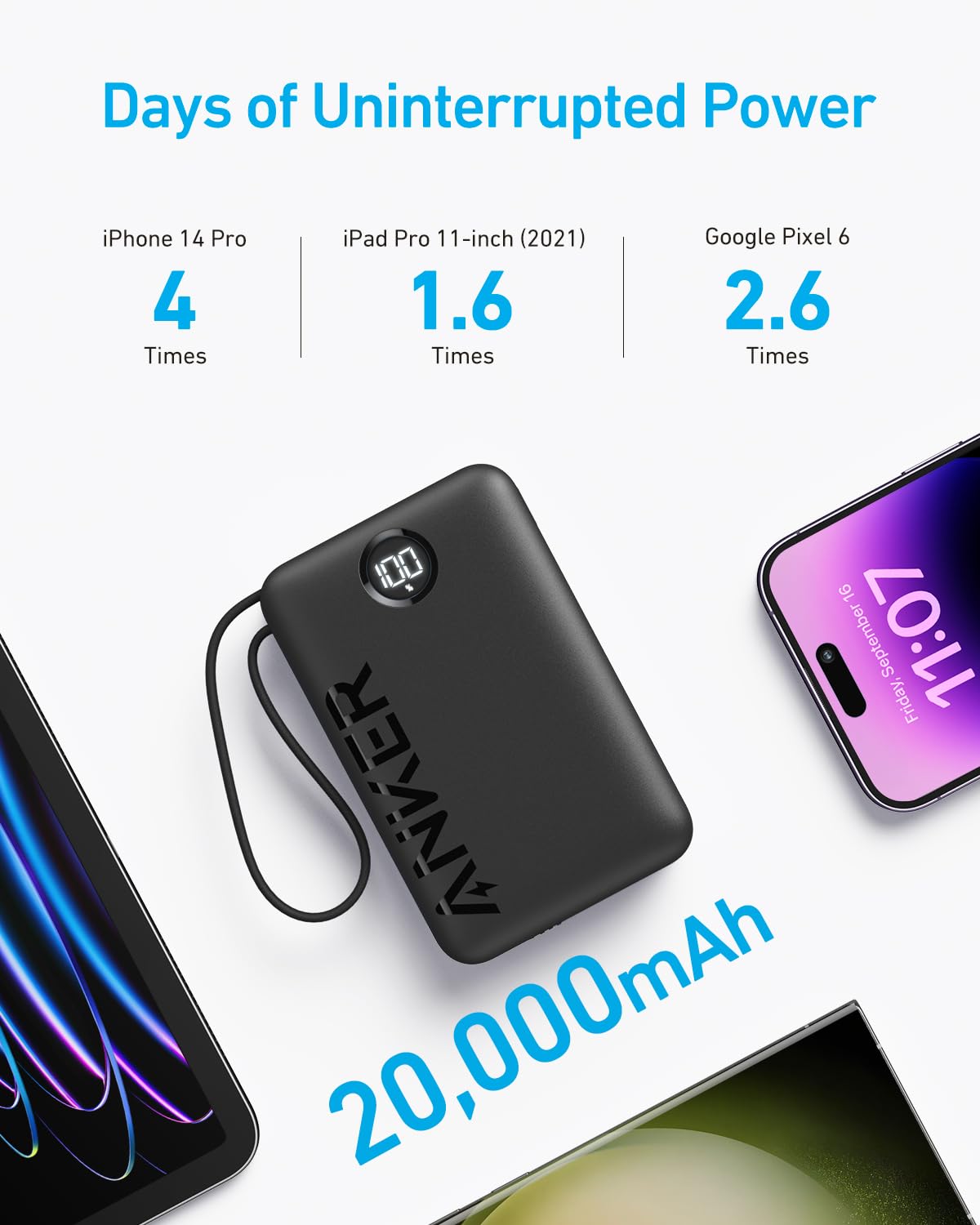 Anker 335 Power Bank 20K mAh 22.5W With Built-In
USB-C Cable