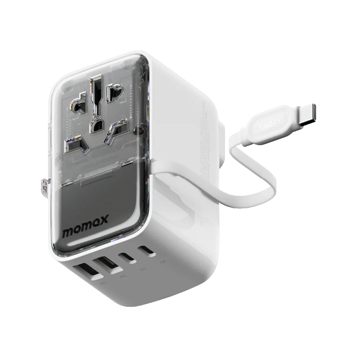 Momax 1-World+ Flow 4-Port Travel Charger With Built-In USB-C Cable 35W