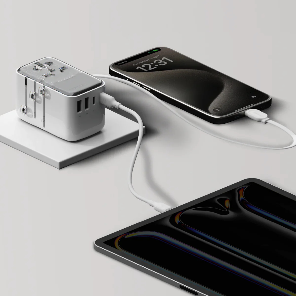 Momax 1-World+ Flow 4-Port Travel Charger With Built-In USB-C Cable 35W