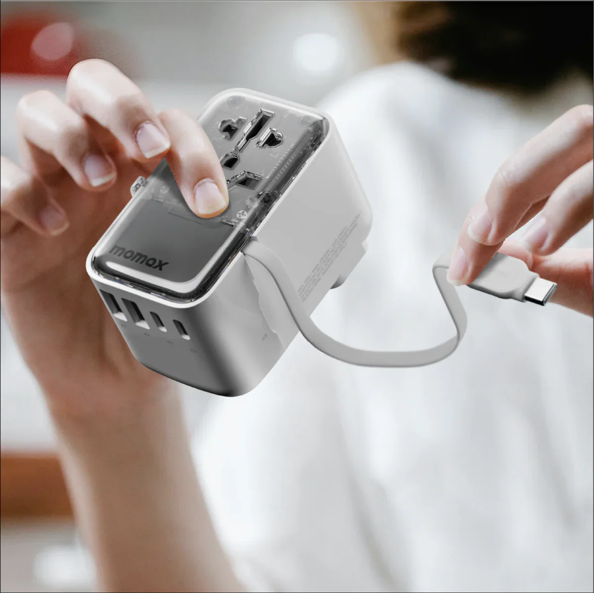 Momax 1-World+ Flow 4-Port Travel Charger With Built-In USB-C Cable 35W