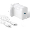 Anker USB C Plug 20W Ultra Fast Wall Charger For iPhone, iPad, iPod And More with cable