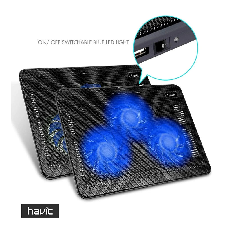 ستاند تبريد الحاسوب Havit HV-F2051 التبريد الفعال والمحمول: مروحتان ( 1200RPM )، هيكل نحيف، وزاوية قابلة للتعديل