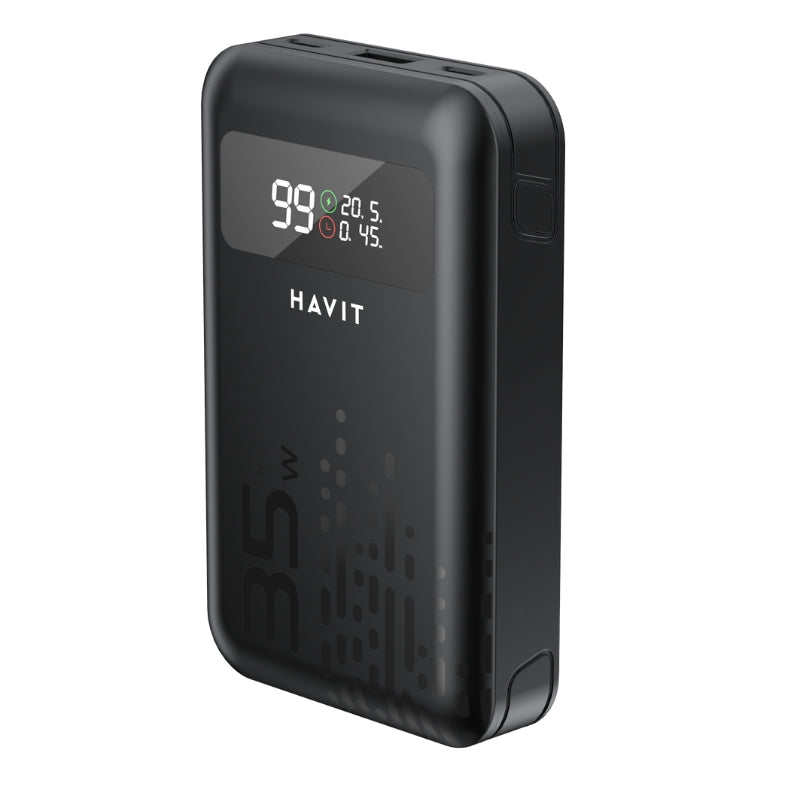 شاحن الطوارئ Havit PB5211 ( 10,200mAh ,  45W ) - مع كابلات مدمجة أداء  45W ، تصميم مدمج، وكابلات  USB-C  و  Lightning  مدمجة