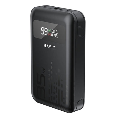 شاحن الطوارئ Havit PB5211 ( 10,200mAh ,  45W ) - مع كابلات مدمجة أداء  45W ، تصميم مدمج، وكابلات  USB-C  و  Lightning  مدمجة