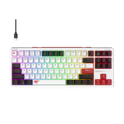 كيبورد الألعاب Havit KB902L الميكانيكي تصميم TKL أنيق باللون الأبيض، إضاءة RGB، وسويتشات سريعة