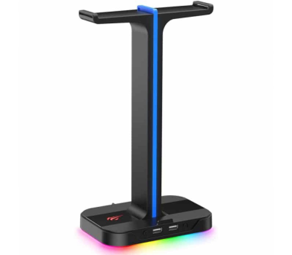 ستاند سماعات Havit TH650   ستاند مزدوج  بإضاءة RGB وموزع 2×USB 2.0