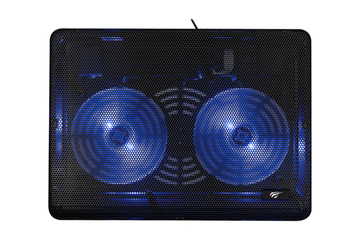 ستاند تبريد الحاسوب Havit HV-F2035 ( Ultra-Slim ) التبريد الأساسي: مروحتان كبيرتان، هيكل نحيف من الألومنيوم، ومحمولية عالية