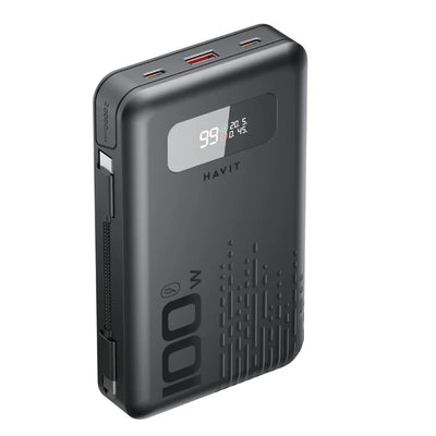 شاحن الطوارئ Havit PB5212 ( 20,000mAh ,  100W ) - مع كابلات مدمجة الباور بانك اللابتوب:  100W  إخراج، سعة  20,000mAh ، وشاشة  LED  ذكية